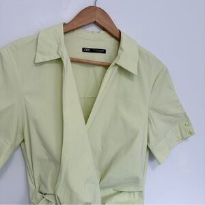 Zara Rushed Poplin Dress TRF in Apple Green